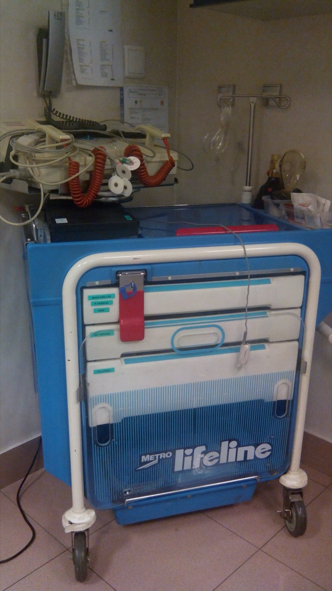 A present-day crash cart. A reference photograph, not the cart in the case.